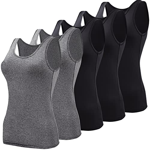 BQTQ 5 Stück Elastische Tank Tops Damen Unterhemden Stretch Crop Top Basic Cami Tank Top für Frauen und Mädchen, Schwarz, Dunkelgrau, L von BQTQ