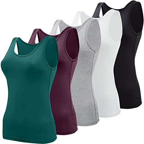 BQTQ 5 Stück Elastische Tank Tops Damen Unterhemden Stretch Crop Top Basic Cami Tank Top für Frauen und Mädchen, Schwarz, Weiß, Grau, ViolettRot, Dunkelcyan, XXL von BQTQ