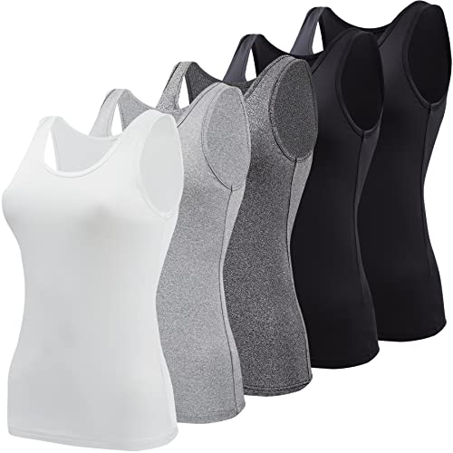 BQTQ 5 Stück Tank Tops für Damen Unterhemden Stretch Crop Top Basic Cami Tank Top für Frauen und Mädchen, Schwarz, Weiß, Grau, Dunkelgrau, L von BQTQ