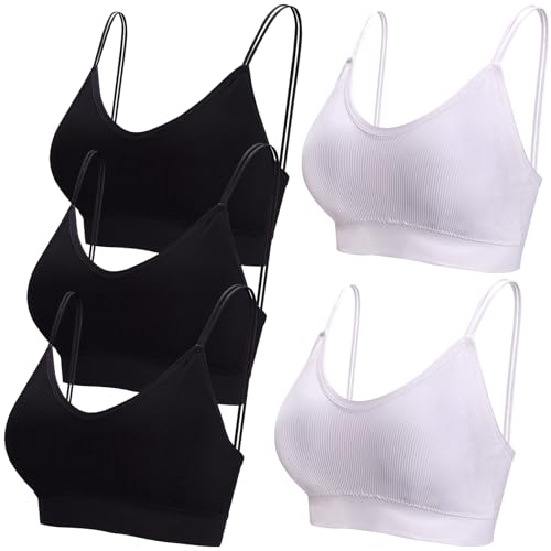 BQTQ BH mit V-Ausschnitt, Schlauchoberteil, gepolstert, BH-Hemdchen für Damen, nahtlose Bralettes, 5 Stück, schwarz, weiß, Large von BQTQ