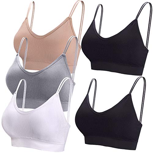 BQTQ 5 Stücke Bralette, V Hals Cami Top BH, Bralette Damen, Schlafen BH, für Frauen, Mädchen(Weiß, Schwarz, Beige, Grau, L) von BQTQ