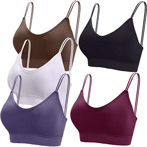 BQTQ 5 Stücke Bralette, V Hals Cami Top BH, Bralette Damen, Schlafen BH, für Frauen, Mädchen (Weiß, Schwarz, Dunkelbraun, Lavendel, Dunkelrot, XL) von BQTQ