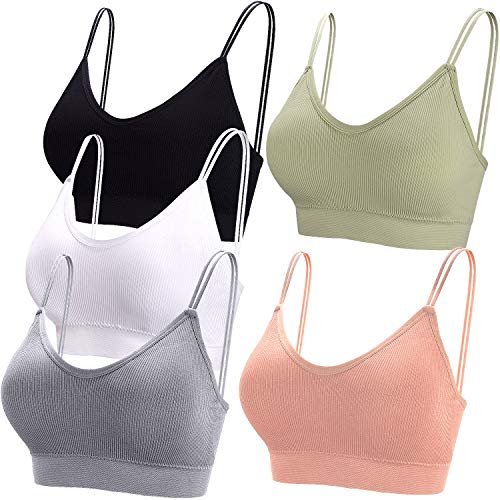 BQTQ 5 Stücke Bralette, V Hals Cami Top BH, Bralette Damen, Schlafen BH, für Frauen, Mädchen (schwarz, weiß, grau, pink, grün, L) von BQTQ