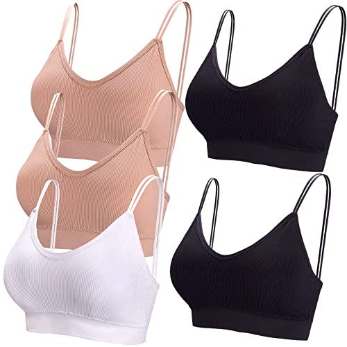 BQTQ 5 Stücke Bralette Damen V Hals Cami Top BH Bralette Schlafen BH für Frauen Mädchen, Schwarz, Weiß, Beige, XL von BQTQ