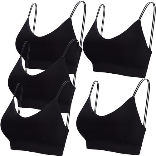 BQTQ 5 Stücke Bralette Damen V Hals Cami Top BH Bralette Schlafen BH für Frauen Mädchen, Schwarz, XXL von BQTQ