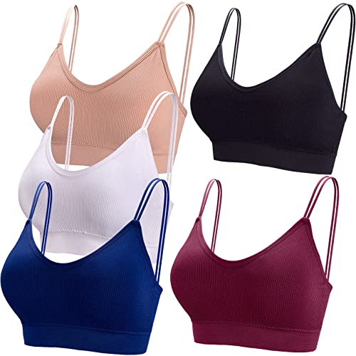 BQTQ 5 Stücke Bralette V Hals Cami Top BH Bralette Schlafen BH für Damen Mädchen, Schwarz, Weiß, Beige, Dunkelrot, Marineblau, M von BQTQ