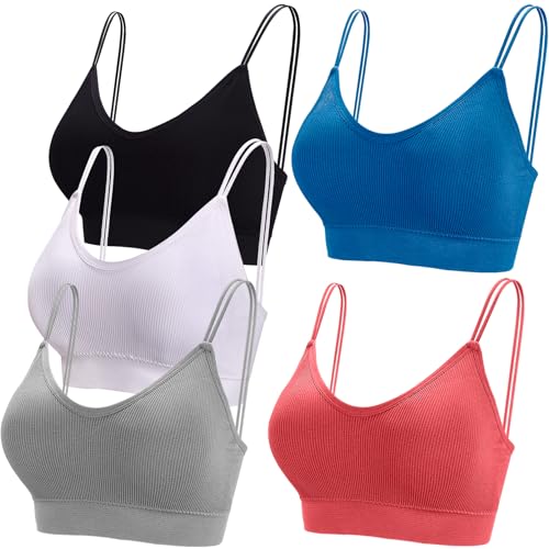 BQTQ 5 Stücke Damen BH Bralette Sport Bra Schlafen BH Cami Top BH Bustier BH für Frauen Mädchen, Schwarz, Grau, Weiß, Helle Koralle, Blau, M von BQTQ