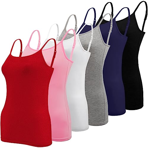 BQTQ 6 Stück Unterhemd Damen Camisole Tank Top Spaghetti Top Spaghettiträger Tank Top Basic Cami Tank Top für Frauen und Mädchen, Schwarz, Weiß, Grau, Hot Pink, Rot, Dunkelblau, L von BQTQ