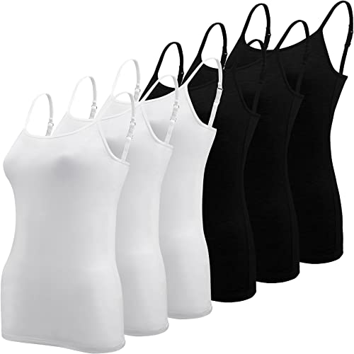 BQTQ 6 Stück Unterhemd Damen Camisole Tank Top Spaghetti Top Spaghettiträger Tank Top mit Verstellbarer Strap Basic Cami Tank Top für Frauen und Mädchen, Schwarz, Weiß, M von BQTQ