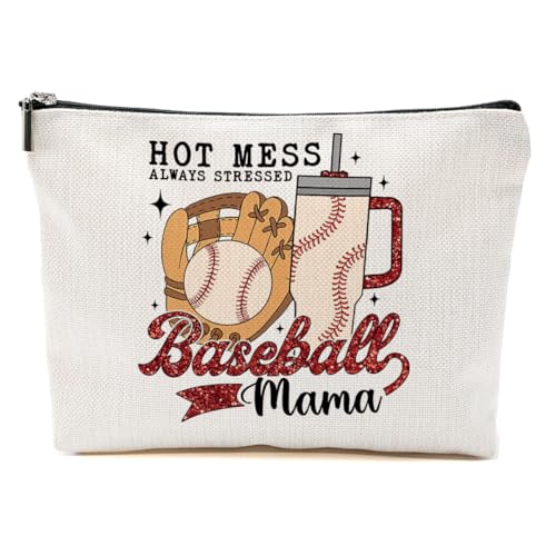 Baseball-Geschenke, Make-up-Tasche, Mama-Geschenke für Mutter, Frauen, Baseball-Teamspieler, Trainer, Weihnachten, Geburtstag, Baseball Mama Mess, 9.6*7.1 inch von BQXH