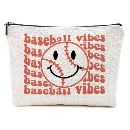 Baseball-Geschenke, lustige Baseball-Make-up-Tasche, Baseball-Trainer-Geschenke für Frauen, Baseball-Liebhaber, Fans, Weihnachten, Baseball Vibes Smile, 9.6*7.1 inch von BQXH