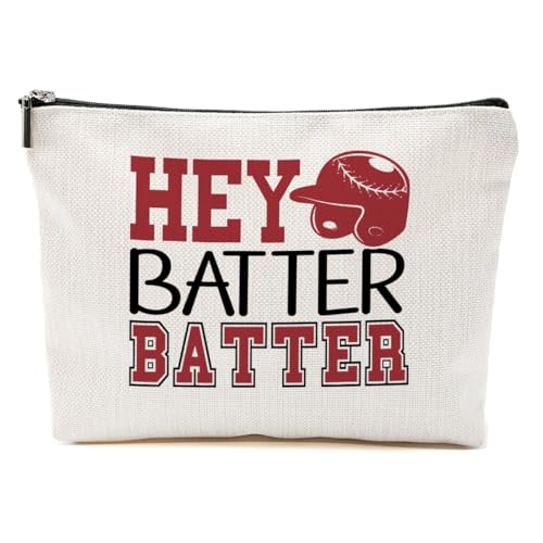 Baseball-Geschenke, lustige Baseball-Make-up-Tasche, Baseball-Trainer-Geschenke für Frauen, Baseball-Liebhaber, Fans, Weihnachten, Hey Batter, 9.6*7.1 inch von BQXH