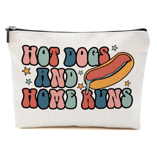 Baseball-Geschenke, lustige Baseball-Make-up-Tasche, Baseball-Trainer-Geschenke für Frauen, Baseball-Liebhaber, Fans, Weihnachten, Hot Dog und Home Run, 9.6*7.1 inch von BQXH