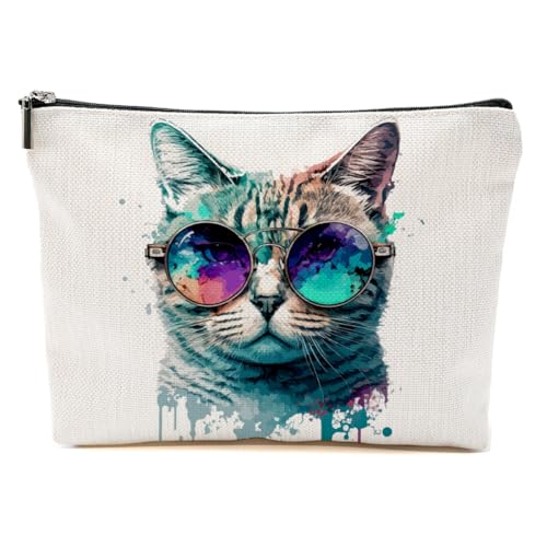 Katzengeschenke für Frauen, Katzenliebhaber, lustige Make-up-Tasche, Katzen-Themen-Geschenke für Frauen, Katzenbesitzer, Cool Cat, 9.6*7.1 inch von BQXH