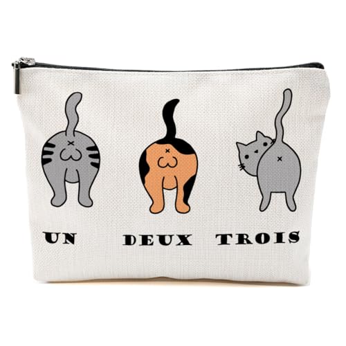 Katzengeschenke für Frauen, Katzenliebhaber, lustige Make-up-Tasche, Katzen-Themen-Geschenke für Frauen, Katzenbesitzer, Französischer Katzentonne, 9.6*7.1 inch von BQXH