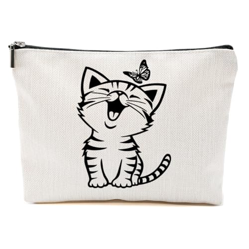 Katzengeschenke für Frauen, Katzenliebhaber, lustige Make-up-Tasche, Katzen-Themen-Geschenke für Frauen, Katzenbesitzer, Happy Cat, 9.6*7.1 inch von BQXH