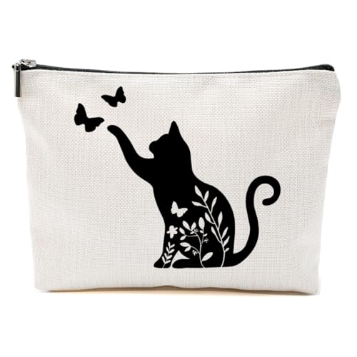 Katzengeschenke für Frauen, Katzenliebhaber, lustige Make-up-Tasche, Katzen-Themen-Geschenke für Frauen, Katzenbesitzer, Katze mit Blumenmuster, 9.6*7.1 inch von BQXH