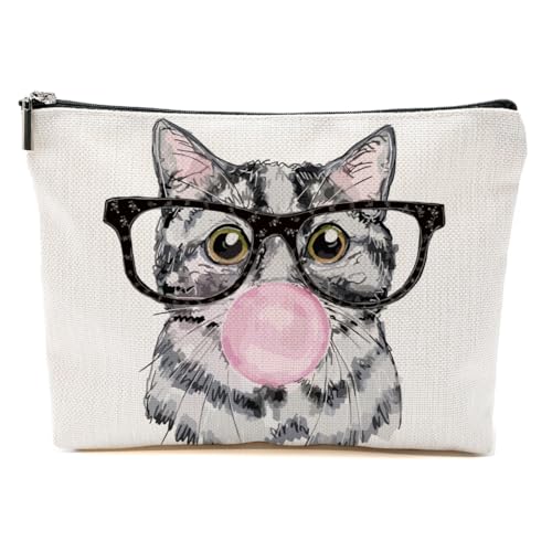 Katzengeschenke für Frauen, Katzenliebhaber, lustige Make-up-Tasche, Katzen-Themen-Geschenke für Frauen, Katzenbesitzer, Kaugummi mit Katze, 9.6*7.1 inch von BQXH