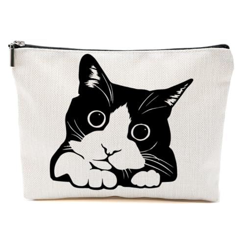 Katzengeschenke für Frauen, Katzenliebhaber, lustige Make-up-Tasche, Katzen-Themen-Geschenke für Frauen, Katzenbesitzer, Krummkopf-Katze, 9.6*7.1 inch von BQXH