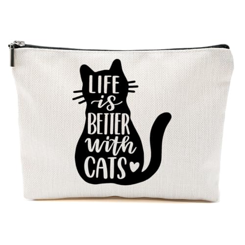 Katzengeschenke für Frauen, Katzenliebhaber, lustige Make-up-Tasche, Katzen-Themen-Geschenke für Frauen, Katzenbesitzer, Life Better Cat, 9.6*7.1 inch von BQXH