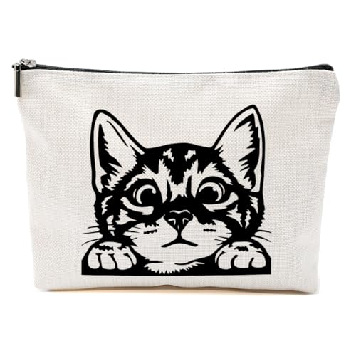 Katzengeschenke für Frauen, Katzenliebhaber, lustige Make-up-Tasche, Katzen-Themen-Geschenke für Frauen, Katzenbesitzer, Peeking Cat, 9.6*7.1 inch von BQXH