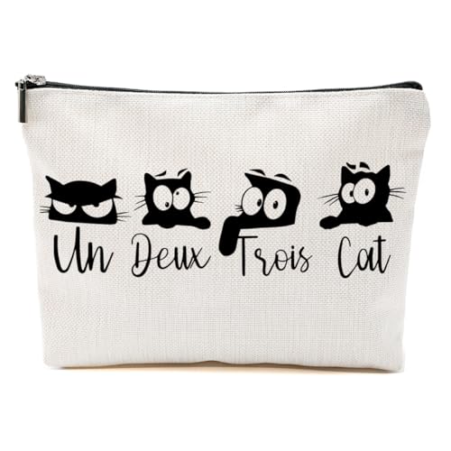 Katzengeschenke für Frauen, Katzenliebhaber, lustige Make-up-Tasche, Katzen-Themen-Geschenke für Frauen, Katzenbesitzer, Schwarze französische Katze, 9.6*7.1 inch von BQXH