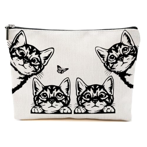 Katzengeschenke für Frauen, Katzenliebhaber, lustige Make-up-Tasche, Katzen-Themen-Geschenke für Frauen, Katzenbesitzer, Vier guckende Katzen, 9.6*7.1 inch von BQXH