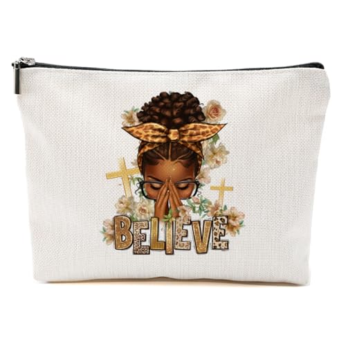 Western Stuff, Country Stuff Western-Make-up-Tasche, christliches Geschenk für Frauen, Leopardenmuster, Kuh-Druck, Black Women Believe, 9.6*7.1 inch von BQXH