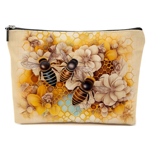 Western Stuff, Country Stuff Western-Make-up-Tasche, christliches Geschenk für Frauen, Leopardenmuster, Kuh-Druck, Blume und Biene, 9.6*7.1 inch von BQXH