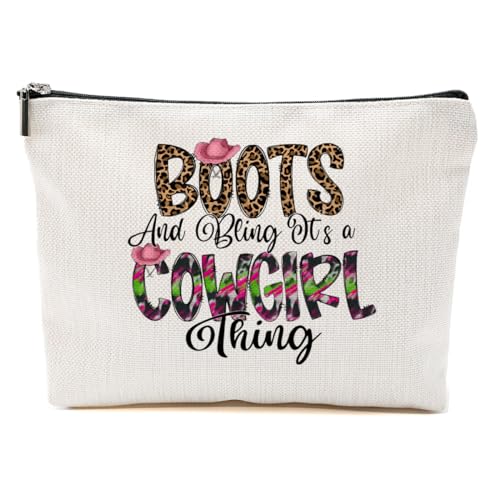 Western Stuff, Country Stuff Western-Make-up-Tasche, christliches Geschenk für Frauen, Leopardenmuster, Kuh-Druck, Cowgirl-Sache, 9.6*7.1 inch von BQXH