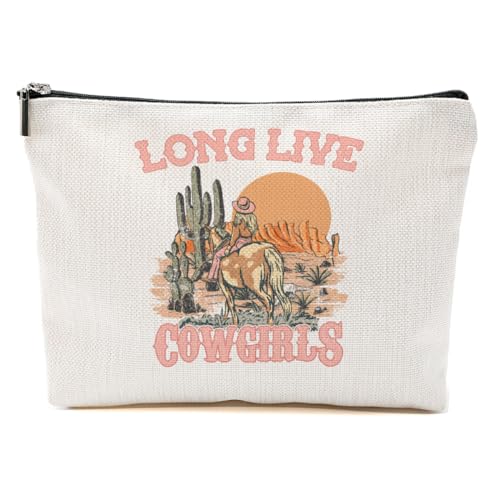 Western Stuff, Country Stuff Western-Make-up-Tasche, christliches Geschenk für Frauen, Leopardenmuster, Kuh-Druck, Cowgirl und Kaktus, 9.6*7.1 inch von BQXH