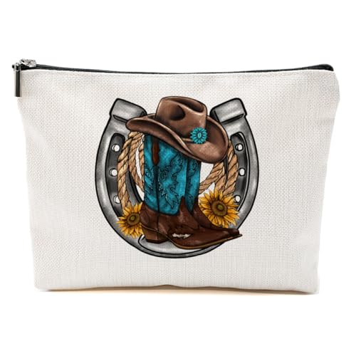 Western Stuff, Country Stuff Western-Make-up-Tasche, christliches Geschenk für Frauen, Leopardenmuster, Kuh-Druck, Hufeisen und Westernstiefel, 9.6*7.1 inch von BQXH