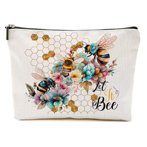 Western Stuff, Country Stuff Western-Make-up-Tasche, christliches Geschenk für Frauen, Leopardenmuster, Kuh-Druck, Let It Bee, 9.6*7.1 inch von BQXH