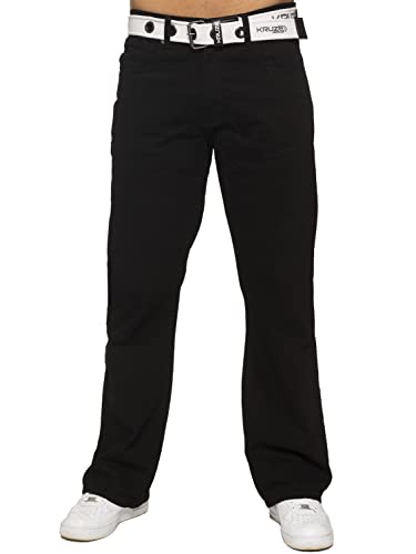 BRAND KRUZE Herren Jeans Bootcut Hose KZ115 ausgestelltes weites Bein Denim Hose alle Taillengrößen mit Gürtel, Schwarz , Bundweite: 91 cm, beinlänge: 76 cm (36 W / 30 L) von BRAND KRUZE