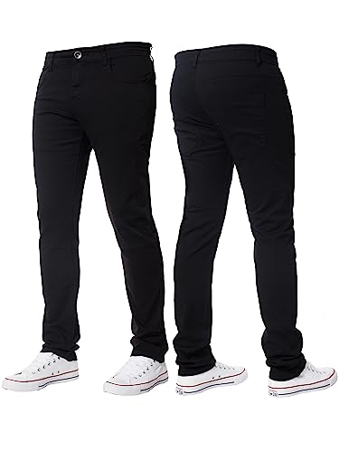 BRAND KRUZE Herren Stretch Slim Fit Chino Hose Casual Arbeit Jeans Hose, Schwarz , 46W x 30L von BRAND KRUZE