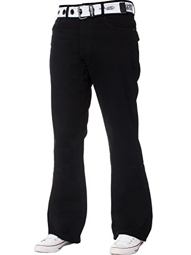 BRAND KRUZE für Herren Schlag Jeans aus 100% Baumwolle mit ausgestelltem weitem Bein, Gürtel, Reißverschluss 46W / 30L Schwarz von BRAND KRUZE