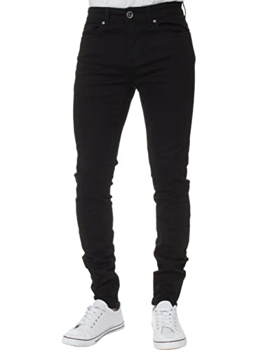 KRUZE Herren Designer Freizeit Markiert Jeans Dehnbar Super Enge Jeans Hose - Herren, Schwarz, 42W x 32L von BRAND KRUZE