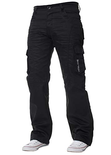 Kruze Herren Cargo Combat Arbeitshose Denim Jeans Big & Tall Waist Sizes, Schwarz , 32 W / 32 L von BRAND KRUZE