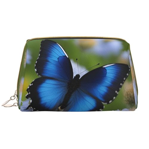 BREAUX Große Kosmetiktasche für Damen, Motiv: blauer Schmetterling, Reise-Kosmetiktasche, tragbarer Organizer, blauer Schmetterling, Einheitsgröße, blau mit schmetterlingen, Einheitsgröße von BREAUX