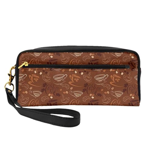 Cups And Beans Curves And Swirls Leather Portable Cosmetic Storage Bag, Travel Cosmetic Bag, Daily Storage Bag For Men And Women, Cups And Beans Curves And Swirls, One Size, Tassen und Bohnen Kurven von BREAUX
