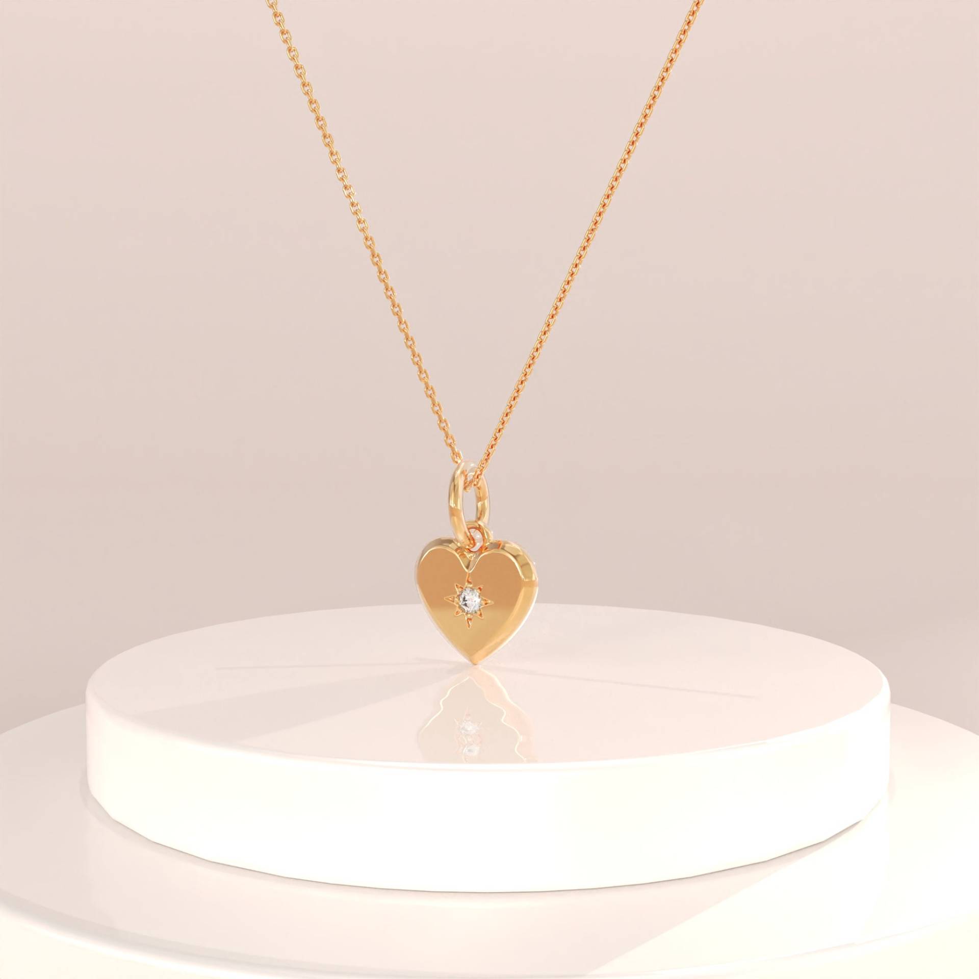 14K Gold Herz Liebe Anhänger, Solide Zierliche Damen Charme, Minimalist Stapeln Halskette, Kleine Goldanhänger, Handgemachte Geschenke von BRENNMORE