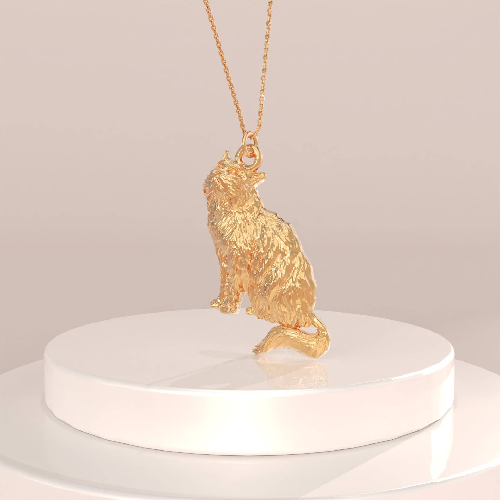 14K Gold Kleine Katze Anhänger, Solid Minimalist Charme, Damen Halskette, Kätzchen Katzen-Liebhaber-Geschenk, Zierliche Anhänger von BRENNMORE