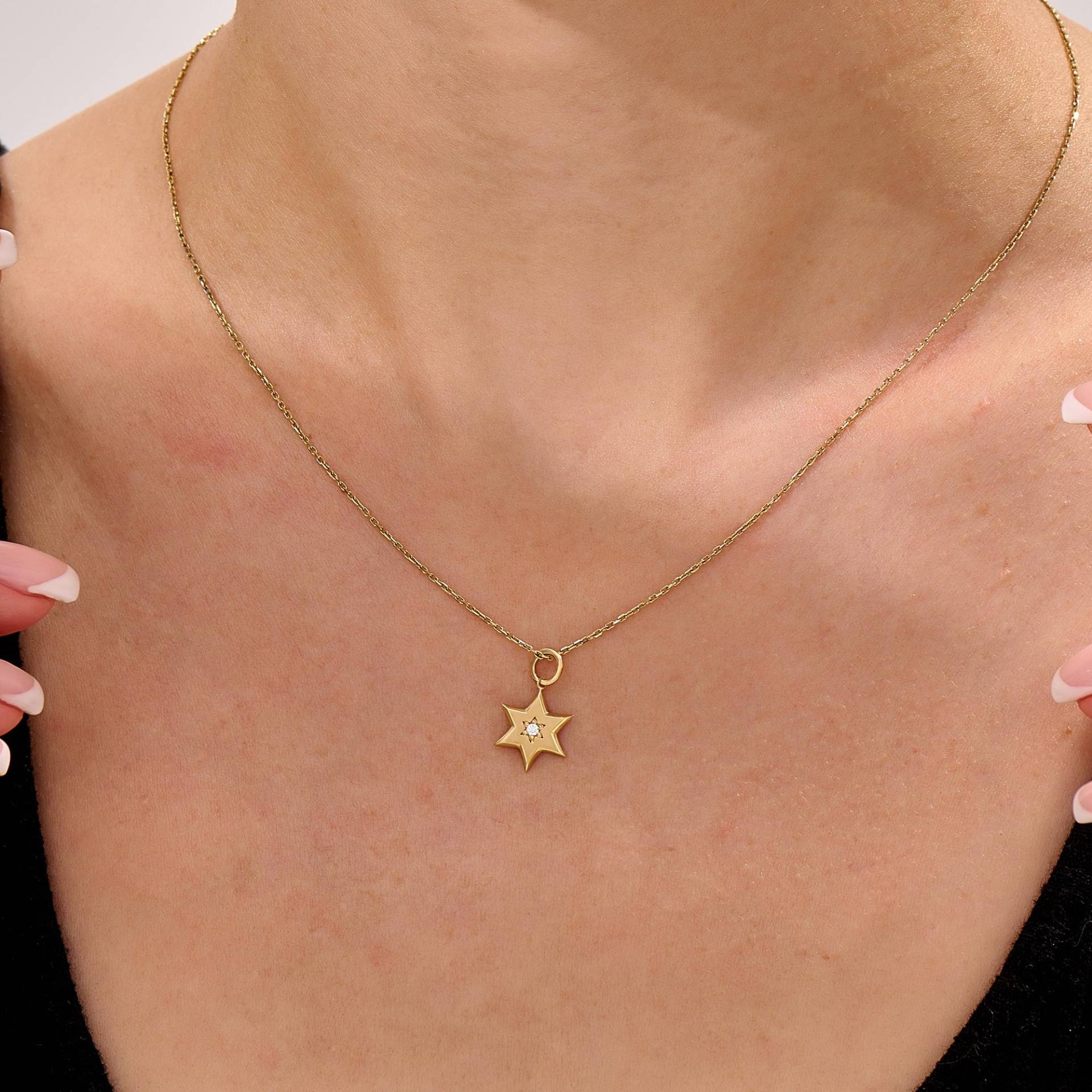 14K Gold Tiny Davidstern Anhänger, Solid Star Charm Halskette Für Frauen, Religiöse Anhänger Halskette, Zierliche Schmuck Geschenke von BRENNMORE