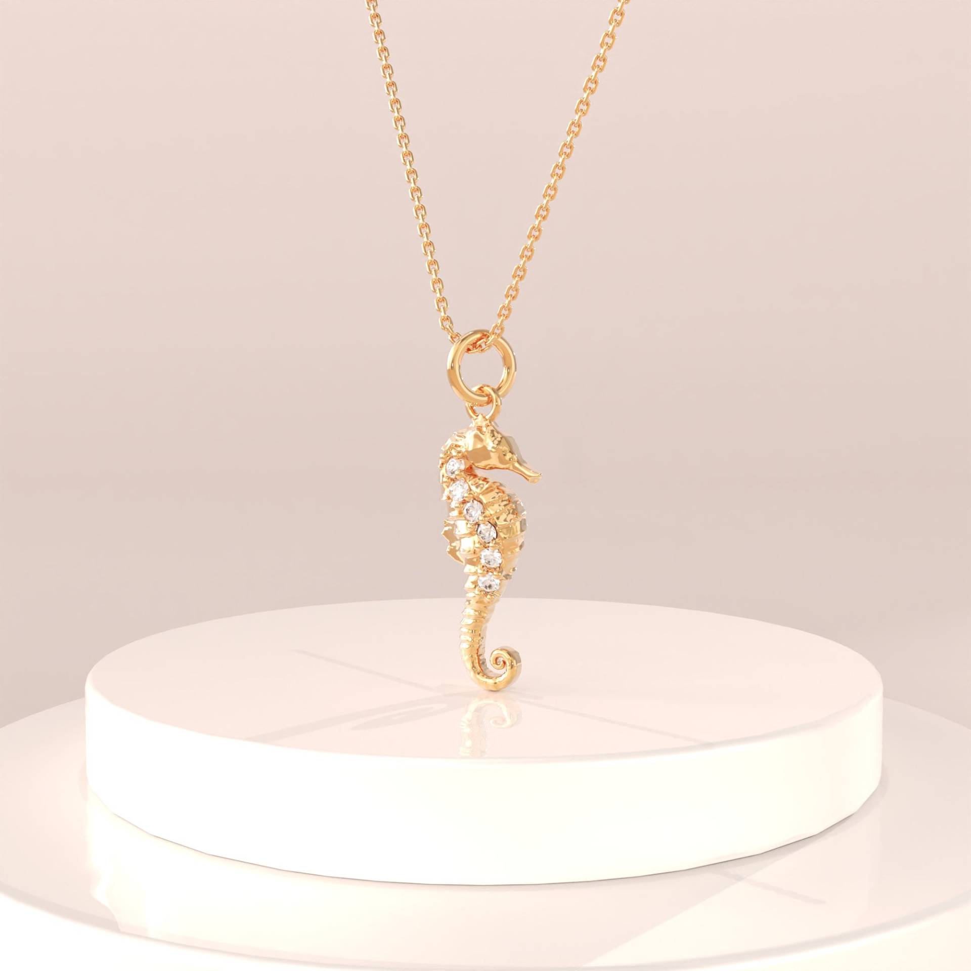 14K Seepferd Anhänger, Winzige Charme Halskette Aus Massivgold, Womens Deinty Sea Life Wassertier Halskette, Hanmade Schmuck Geschenk Für Sie von BRENNMORE