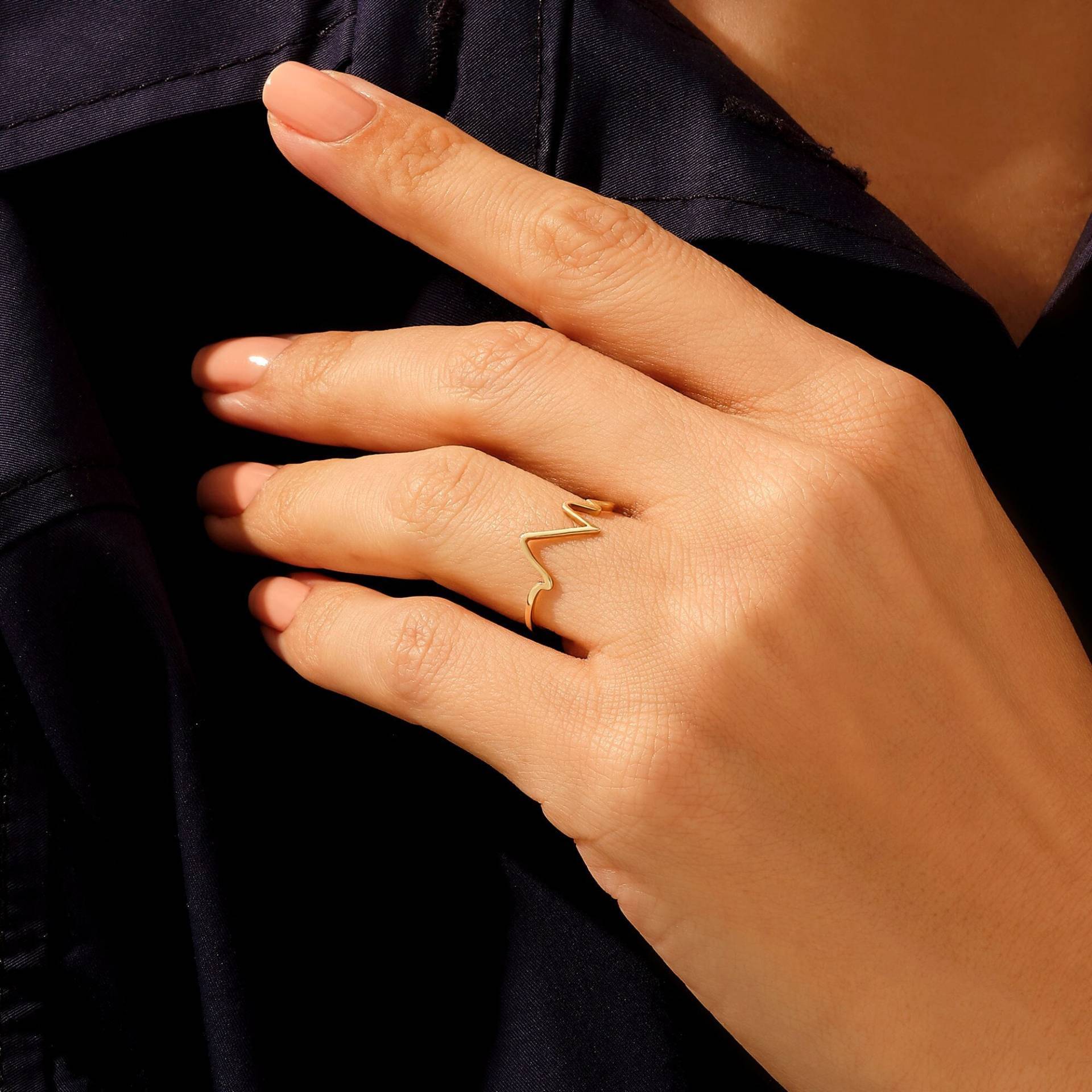 Solid Gold Herzschlag Ring, 14K Zick-Zack Ringe Für Frauen, Minimalist Lifeline Pulse Höhen Und Tiefen Zarte Statement Band Ring von BRENNMORE