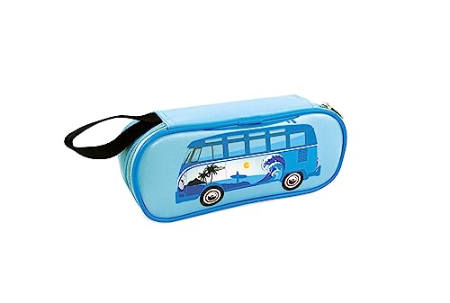 BRISA VW Collection Stifte-Schlamper-Feder-Schreibwaren-Mäppchen im VW T1 Bulli Bus Design Unisex (Surf/Blau) von BRISA