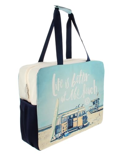 BRISA VW Collection - Volkswagen Große Einkaufs-Tasche-Tüte, Shopper-Bag, Strand-Tasche (Beachlife/Hellblau) von BRISA