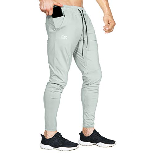 BROKIG Leichte Jogginghose Herren Fitnessstudio Trainingshose Slim Fit Sporthose Lang mit Taschen(Hellgrau,XXL) von BROKIG