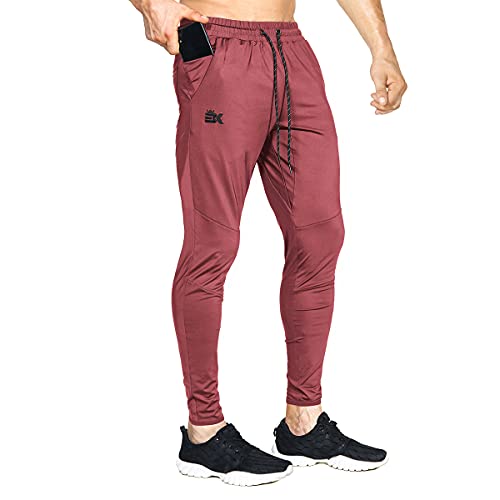 BROKIG Leichte Jogginghose Herren Fitnessstudio Trainingshose Slim Fit Sporthose Lang mit Taschen(Rot,M) von BROKIG