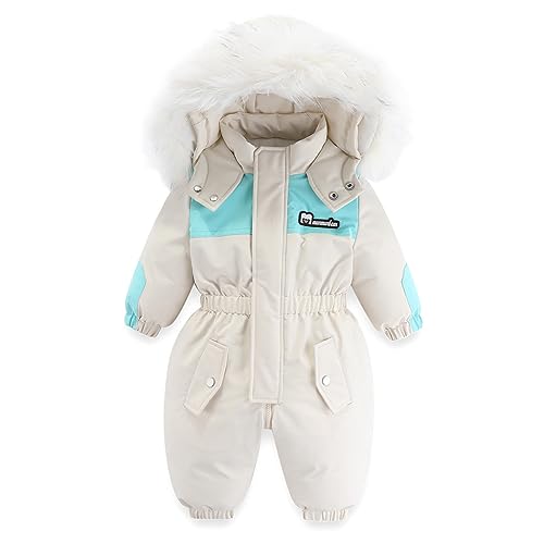 BRONG Baby Winter Schneeanzug Strampler Jungen Mädchen Kapuze Overall Kinder Fleece Mantel Kleinkind Reißverschluss Jumpsuit Winddicht Outwear Skianzug Weiß 12-18 Monate von BRONG